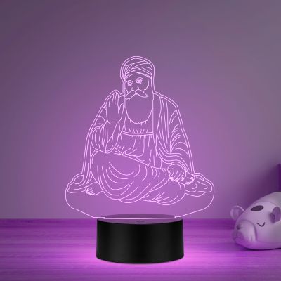 3D Illusion Guru Nanak Dev Ji Led Night Lamp with Multicolored Mini Temple and Bedroom Decor